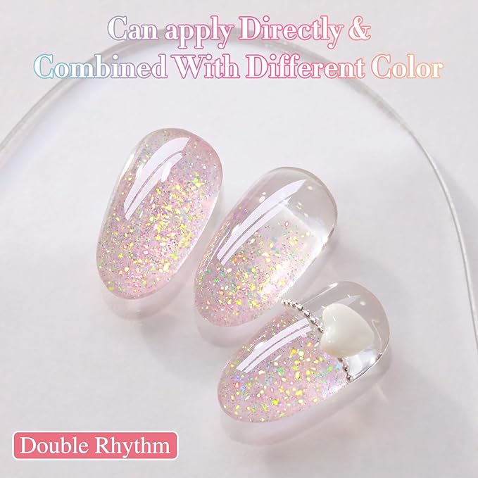 Double Rhythm 0.5Oz Glitter Gel Polish Shimmer Reflective Color for Nail Art Salon DIY Soak Off 15ml Nail Lamp Gel Polish at Home (Pink-B1161)