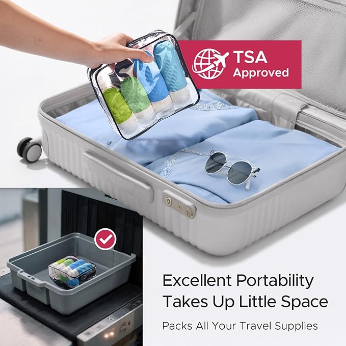 23 Pack TSA Approved Travel Bottles for Toiletries, Leak Proof Refillable Travel Size Containers Kit with Silicone Squeezable Bottles Jars for Shampoo Lotion Conditioner, in Clear Bag, Blue