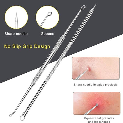 Pimple Popper Tool Kit - Boxoyx 10 Pcs Blackhead Remover Comedone Extractor Kit with Metal Case for Quick and Easy Removal of Pimples, Blackheads, Zit Removing, Forehead,Facial and Nose(Silver)