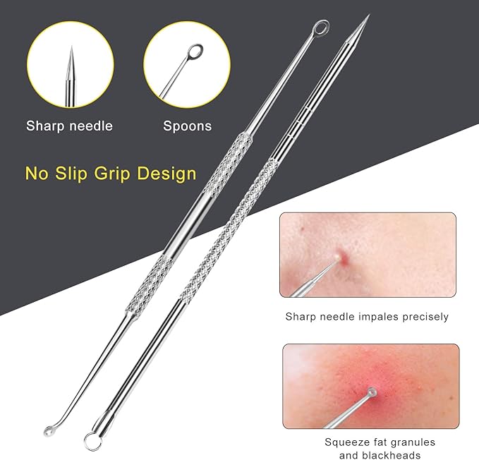 Pimple Popper Tool Kit - Boxoyx 10 Pcs Blackhead Remover Comedone Extractor Kit with Metal Case for Quick and Easy Removal of Pimples, Blackheads, Zit Removing, Forehead,Facial and Nose(Silver)
