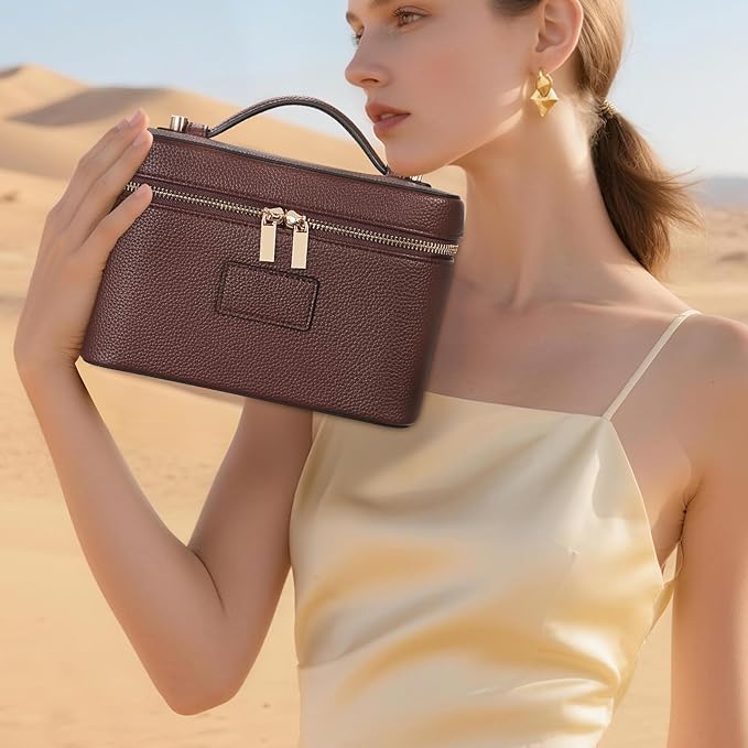 Makeup Bag Vanity Case for Women Leather Cosmetic Bag Travel Toiletry Bags Portable Makeup Organizer Case