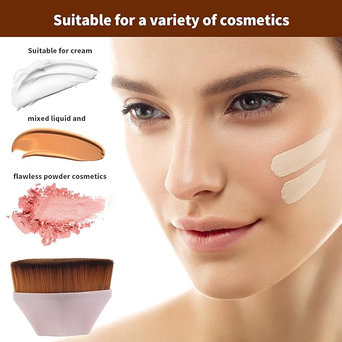 BEAHOT 4 Pack Foundation Makeup Brush - Flat Top Travel Kabuki Brushs Momma Brush for Blending Liquid, Cream or Flawless Powder Cosmetics with Protective Case, Easy to Carry