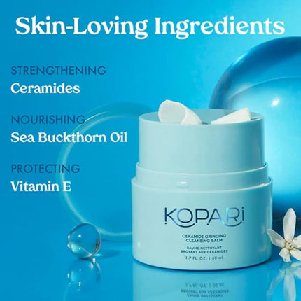 Kopari Ceramide Grinding Cleansing Balm Face Cleanser & Makeup Remover with Ceramides, Vitamin E & Sea Buckthorn Oil, Moisturizing Twist-Up Balm for Sensitive, Dry, or Oily Skin, 1.7oz
