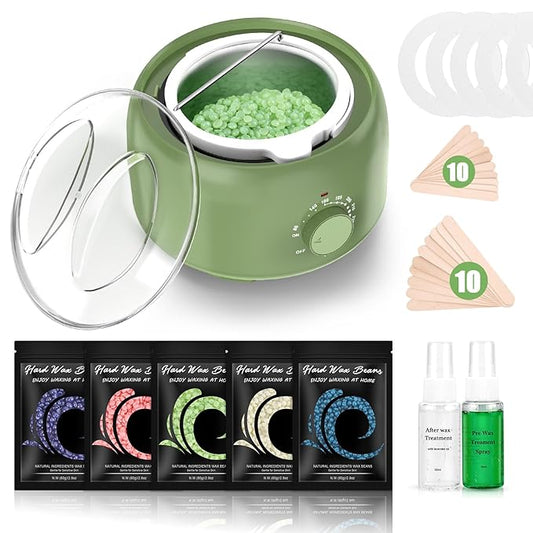 Waxing Kit - TIKESI Wax Warmer for Hair Removal, Hard Wax Kit with 14oz 5 Bags Hard Wax Beans for Full Body, Legs, Face, Eyebrows, Bikini, Brazilian Waxing Kit for Women Men