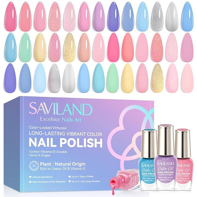 SAVILAND 20+3 Color Nail Polish Set: 5ml Quick Dry Pastel Regular Nail Polish Kit Spring Summer Fingernail Polish Bulk with Base Glossy & Matte Top Polish Coat Nail Art Women Gift