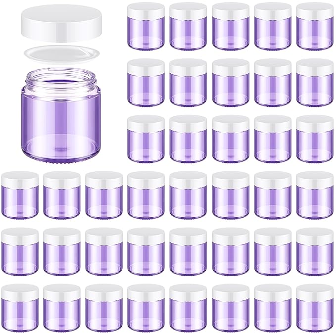 Norme 48 Pcs 4 oz Glass Jars with Lids Leakproof Round Airtight Empty Cosmetic Jars with Inner Liners Lid for Storing Lotions Powder Ointments Candle Making Tins (Light Purple)