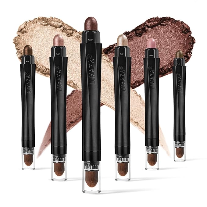 6PCS Cream Eyeshadow Stick Makeup Sets, Neutral Red brown Eyeshadow Pencil,Metallic And Matte Shimmer Eye Shadow Eye Brightener Stick Pencil Crayon, A06-Pink Neutral