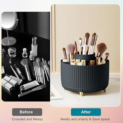 Makeup Brush Holder Organizer,360° Rotating Makeup Brush Organizer,5 Slot Make up Brushes Cup for Cosmetics, Nail Polish, Art Supply, Bathroom Vanity Desktop Organizer - Black