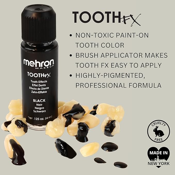 Mehron Makeup Tooth FX Black | Temporary Black Tooth Paint | Perfect for Creating Black Out Teeth Makeup, Rotten & Missing Teeth | SFX for Halloween, Cosplay, & Theater .125 oz (4 ml)