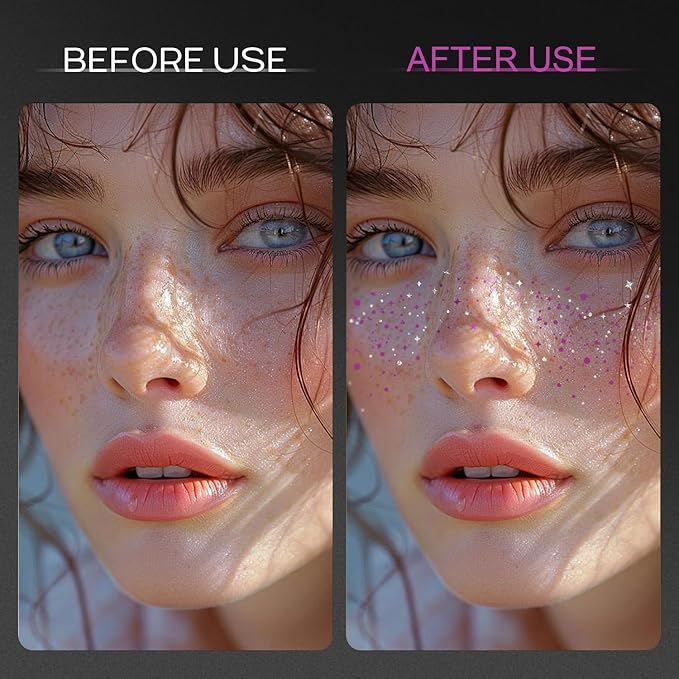 10 Pcs Purple and Silver Dual-tone Glitter Freckles, Halloween Glitter Freckle Face Tattoos, Waterproof Face Sparkle Temporary Tattoos, Long-lasting 48h Halloween Makeup for Women and Kids