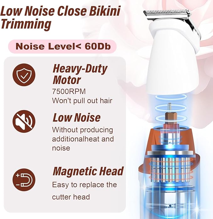 Bikini Trimmer for Women and Men,5-in-1 Wet/Dry Body Hair Trimmer,Gentle Hair Removal Shaver for Full Body Groomer,Electric Razor Shaver with USB Charge Dock-No Nick, No Cut, No Razor Burn,Brown-Gray