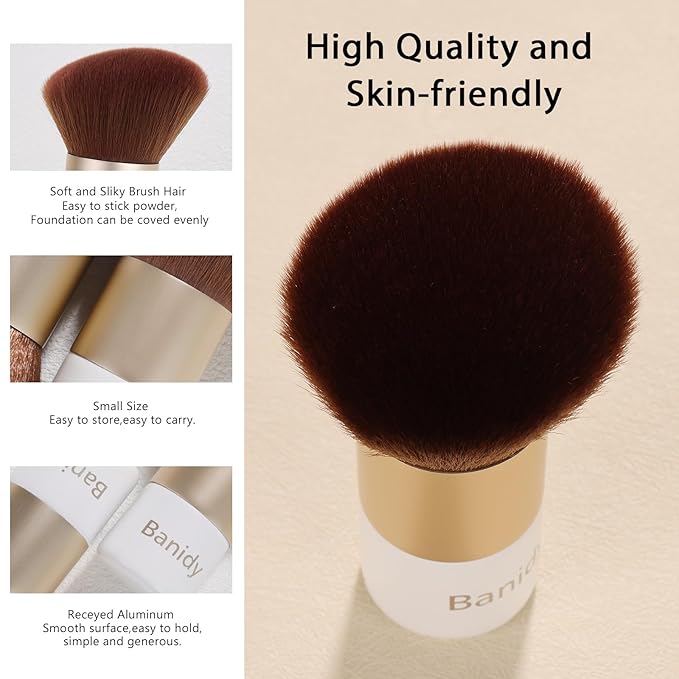 Kabuki Face Makeup Brush, Portable Travel Blush Brush Flawless for Foundation, Powder, Bronzer Buffing, Liquid, Cream, Cruelty Free