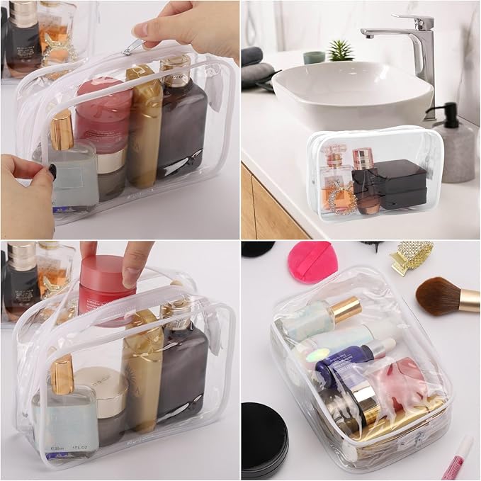 Tbestmax 20 Pack Clear Cosmetic Bags Makeup Bags Portable Waterproof Travel Toiletry Bags Organizer White, 7.5"x 4.8"x 2.3"