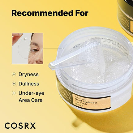 COSRX Advanced Snail Hydrogel Eye Patch (60pc), Gel Serum Mask, Puffy Under Eye Treament, Fine Lines, Refresh, Hydrate, Korean Skin Care