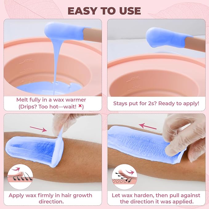 Wax Beads for Sensitive Skin Hair Removal - 2.5lb Hard Wax Pearls with 20 Sticks for Brazilian, Bikini, Back, and Chest, Painless Refill for Waxing Kit (Chamomile)