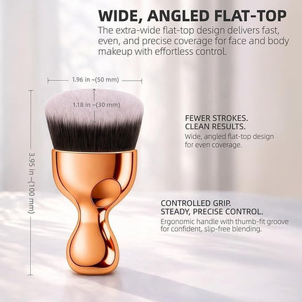 Angled Flat Top Kabuki Foundation Brush, Vegan Kabuki Blending & Buffing Brush for Face & Body Makeup, Self Tanner, Sunless Tanning & Bronzer Brush for Liquid, Cream, Powder & Tanning Lotion