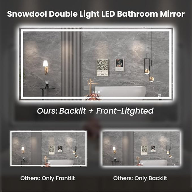 84"X40" LED Bathroom Mirror with Front Lights and Backlit, Anti-Fog, Dimmable, Shatter-Proof Tempered Glass, Lighted Bathroom Vanity Mirror for Wall with 3 Colors, Memory Function