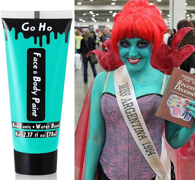 Go Ho Teal Face Body Paint Washable(2.37oz/pc),Water Based Cream Face Paint,Teal Body Paint for SFX Cosplay Costumes Festivals Halloween Makeup