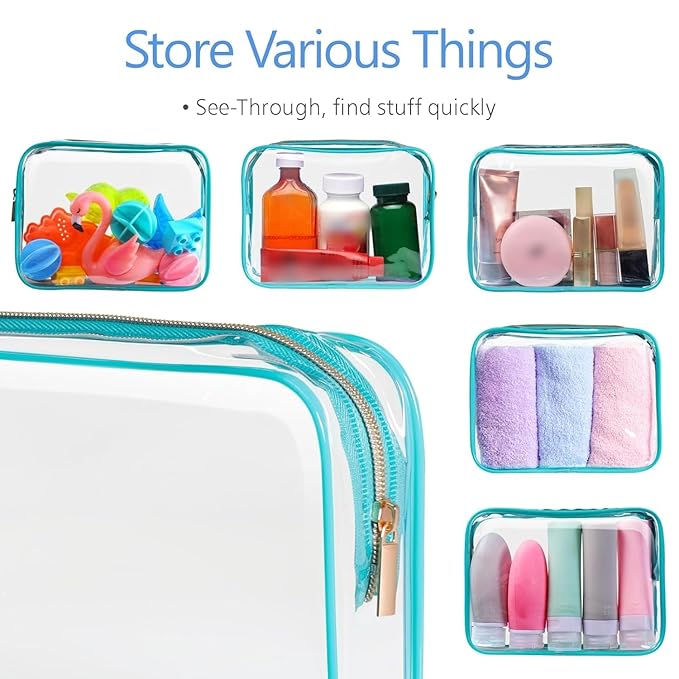 PACKISM Clear Makeup Bag - 3 Pack TSA Approved Toiletry Bags Clear Toiletry Bags for Traveling, Airport Carry on Compliant Bag, Green