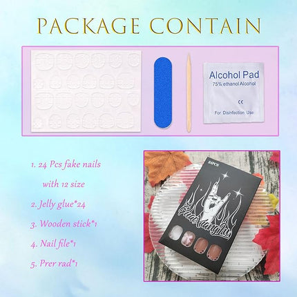 Press on Nails Medium Square Leopard French Tip Fake Nails with Bow Desings Nude Glue on Nails Glossy False Nails Press ons Acrylic Stick on Nails for Women 24 Pcs