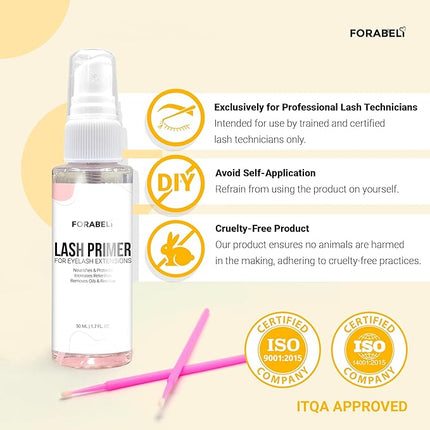 Forabeli Lash Primer for Lash Extensions Spray 50ml - Pro-Grade, Faster Prep for Superior Eyelash Retention