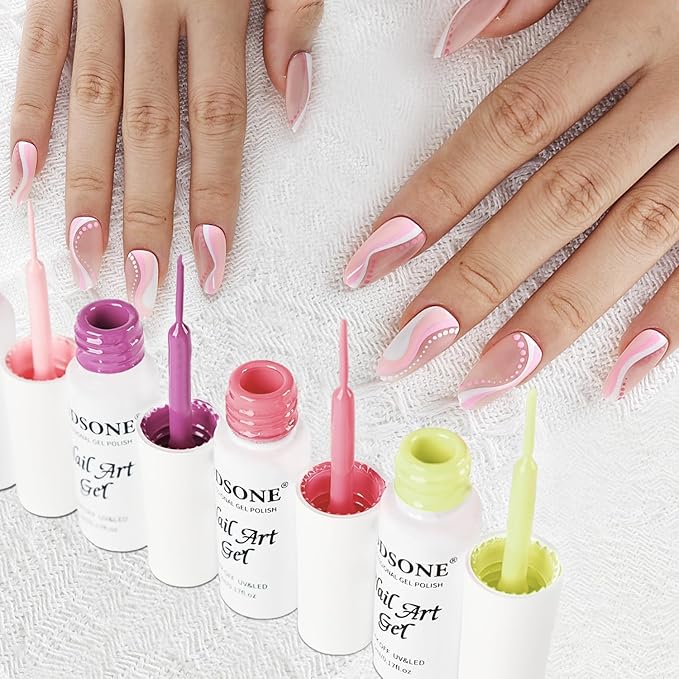 JODSONE Art Gel Liner Set 10 Colors Black Red Blue Need U V Lamp Cured with Thin Brush Gift for Girls at Home Salon Design