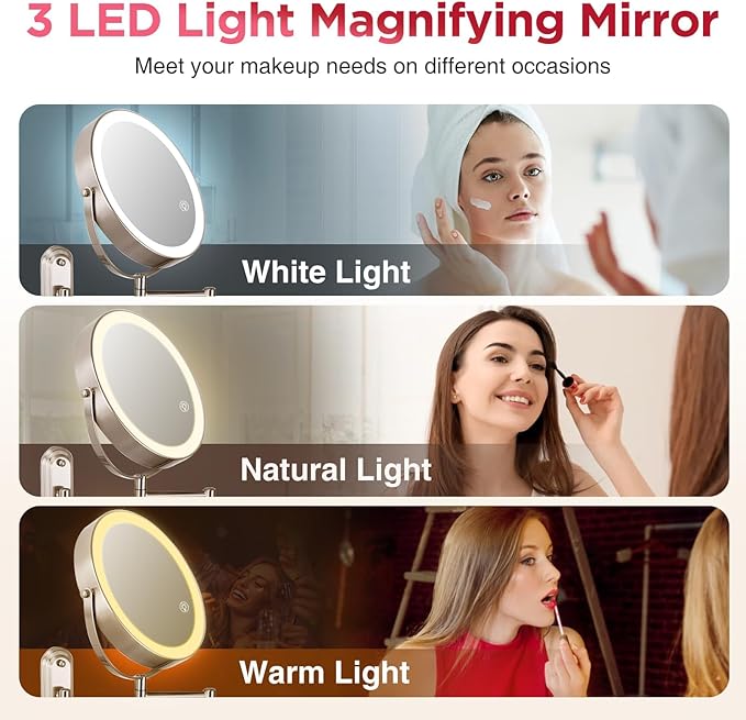 Wall Mounted Makeup Mirror, 1x/20x Magnifying Mirror with 8.5" Double Sided, Vanity Makeup Mirror for Bathroom, Brushed Nickel