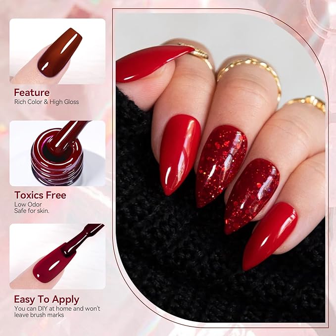 Born Pretty Fall Winter Gel Nail Polish Pumpkin Caramel Orange Brown Red Shimmer Sparkle Halloween Gel Polish Nail Art Manicure DIY Christams Gift Collection 6PCS