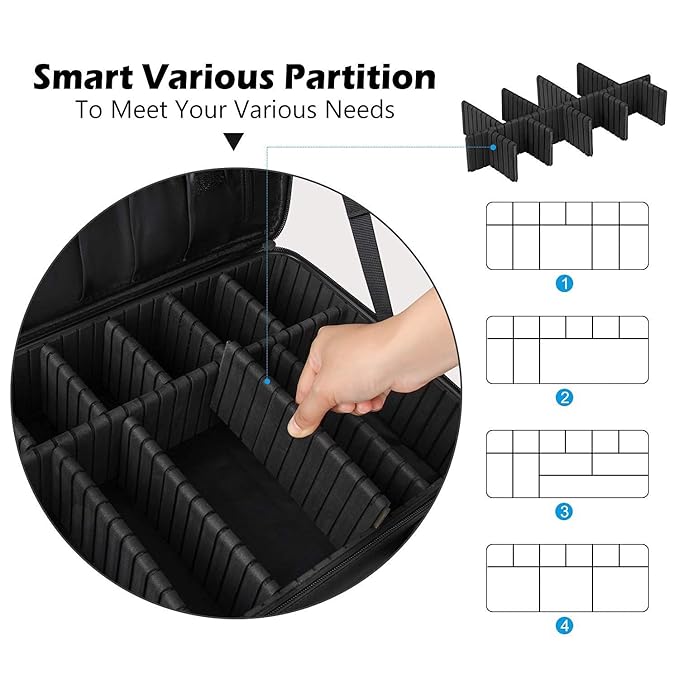 gzcz Large Capacity 16.5 inches Professional Travel Makeup Train Case Portable Artist Cosmetic Brush Organizer Storage Bag With Adjustable Dividers And Shoulder Strap for Toiletry Jewelry （Rose Red）