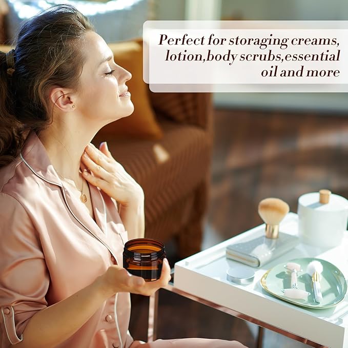 Tanlade 100 Pcs 4 oz Amber Plastic Cosmetic Jars with Lids Empty Leak Proof Container Refillable Cosmetic Jars Airtight for Cream, Lotion, Powder, Ointment, Beauty Products Travel Storage(Round)