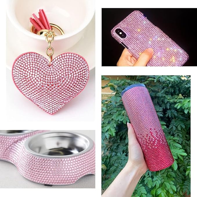 28 Types Pink Jelly Resin Rhinestones w B7000 Jewelry Glue for Bedazzling Crafting 3-6mm Flatback Colorful Stones Gems Diamonds for Face Eyes Makeup DIY Crafts Tumblers Bottles Clothes Shoes