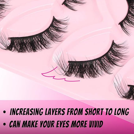Veleasha Cat Eye Lashes Fluffy Fox Eye Lashes Natural Crisscorss False Eyelashes Faux Mink Lashes Wispy & Lightweight C Curl Lashes 5 Pairs Pack (Fluffpurr)