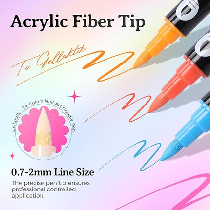 GELLAKTIK 24 Colors(12Pcs-dual) Nail Art Pens Set, 3D Nail Polish Pens Quick-Drying Acrylic Paint Markers, Dotting Liner Brush for DIY Nail Design, Home & Salon Manicure Tools, MarkerPen