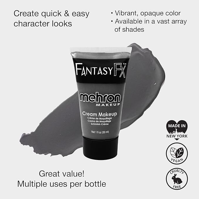 Mehron Makeup Fantasy FX Cream Makeup | Water Based | Halloween | Monster Grey Face & Body Paint For Adults 1 fl oz (30ml) (MONSTER GREY)