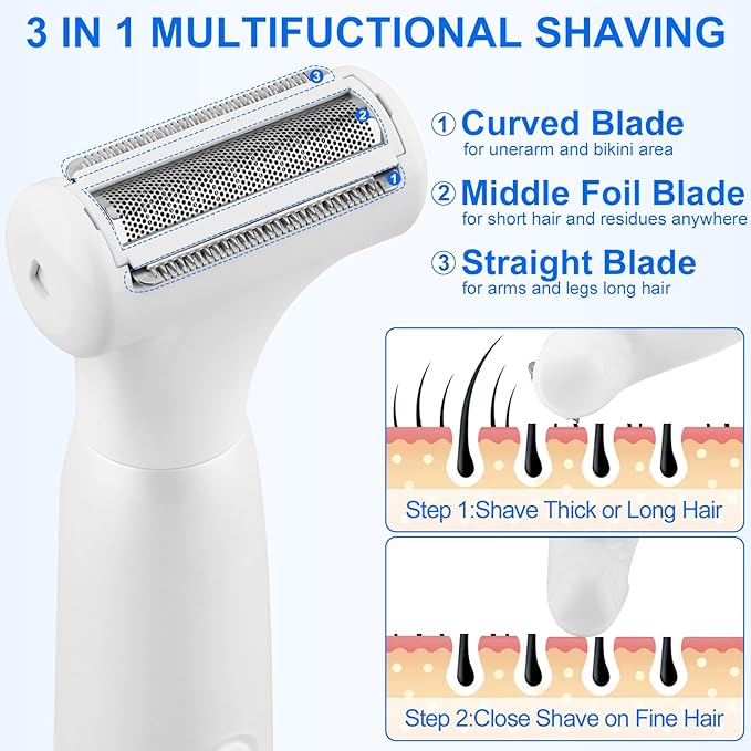 5-in-1 Bikini Trimmer for Women, IPX7 Waterproof Rechargeable Electric Razors Shaver, Cordless Body Hair Trimmer with LED Display for Nose Eyebrows Beard Underarm Leg Arm, Easy Cleaning Grooming Kit