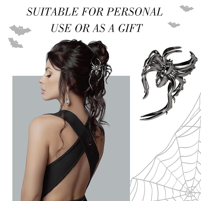 4 Pack Halloween Hair Clips, Large Metal Claw Clips with Spider Webs Skeleton Decor for Women and Girls Thick Long Hair Styling, Goth Accessories Christmas Gifts (black)