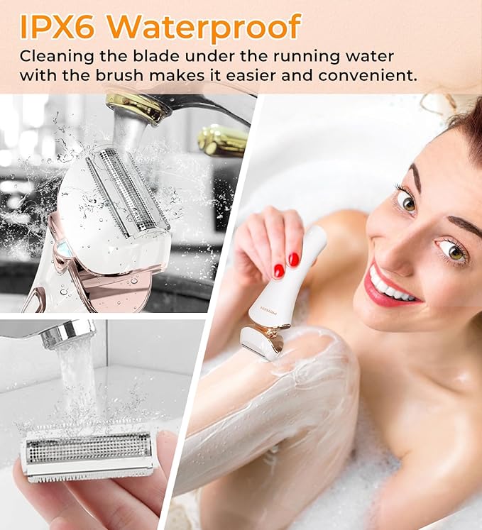 PRITECH Electric Shaver for Women - Cordless Razor for Women Portable Lady Shaver for Legs, Arm, Underarms, Bikini, USB Rechargeable, Wet & Dry Waterproof Bikini Trimmer for Woman, Gold