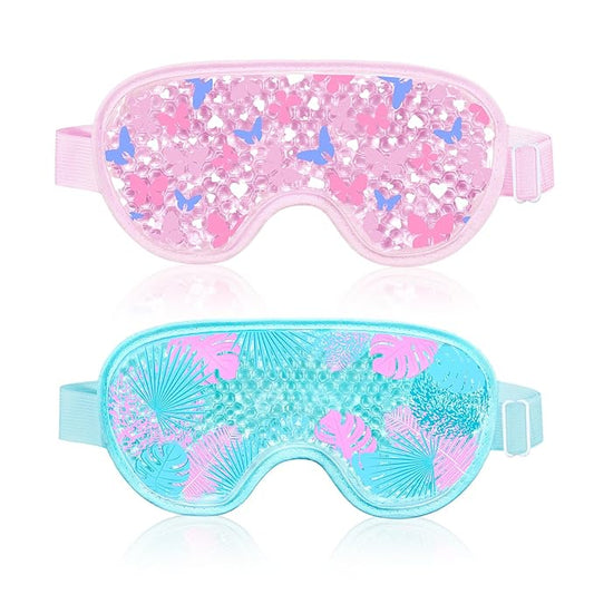 2PCS Cooling Eye Mask Gel Eye Mask, Reusable Hot Cold Therapy cold eye mask for Post Surgery, Puffiness, Dark Circles, Eye Bags, Dry Eyes, Migraines with Soft Plush Backing (Butterfly+Leaves)