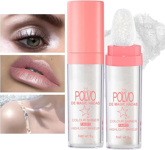 2PCS Hair and Body Glitter Powder, Highlighter Glitter Makeup for Clothes, Festival Rave Prom Loose Sparkle Powder,Holographic Ultra Fine Resin Glitters for Crafts (Pearl White+Pearl White)