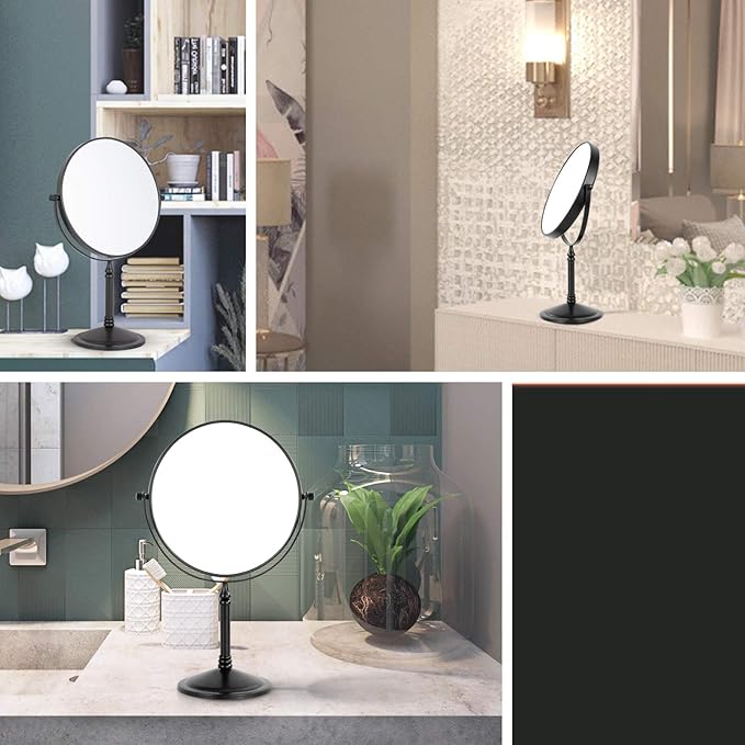 Nicesail Tabletop Magnifying Makeup Mirror with 10X Magnification, Double-Side Magnified Mirror, 360 Swivel Cosmetic Mirror for Table Desk Bathroom Vanity, No Light Oil Rubbed Bronze (8 Inch, 10X)