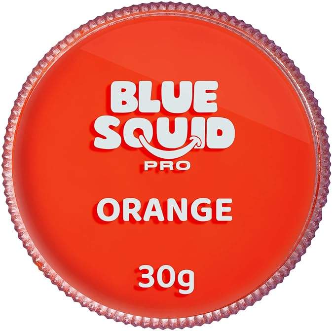 Blue Squid Face Paint Water Based Single Cake Professional Face Paint & Body Paint - Water Activated, Kids Adults Face Painting for Costume, Halloween Makeup, Cosplay - Classic Orange Face Paint 30g