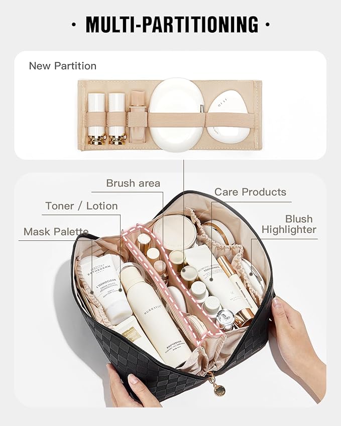 EACHY Travel Makeup Bag,Large Capacity Cosmetic Bags for Women,Waterproof Portable Pouch Open Flat Toiletry Bag Pattern Makeup Bag