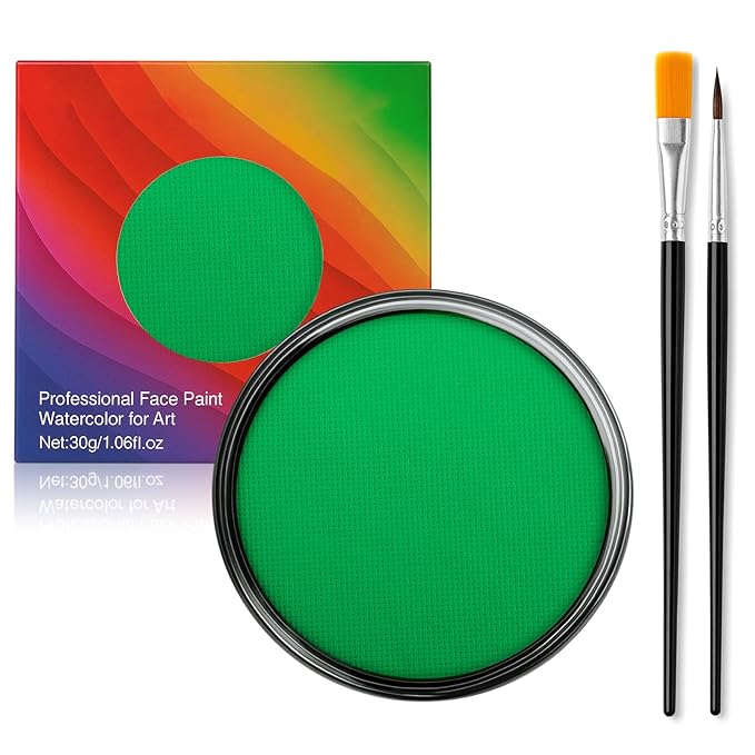 Face Body Paint Kit for Kids & Adults, Non-Toxic Water-Based Professional Face Painting Palette with Brushes for Halloween Goth Vampire SFX Makeup, Art Stage Cosplay Parties, Fluorescent Green