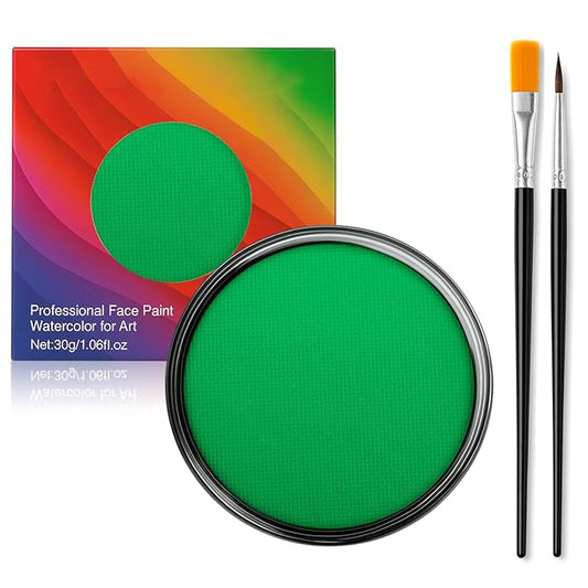 Face Body Paint Kit for Kids & Adults, Non-Toxic Water-Based Professional Face Painting Palette with Brushes for Halloween Goth Vampire SFX Makeup, Art Stage Cosplay Parties, Fluorescent Green