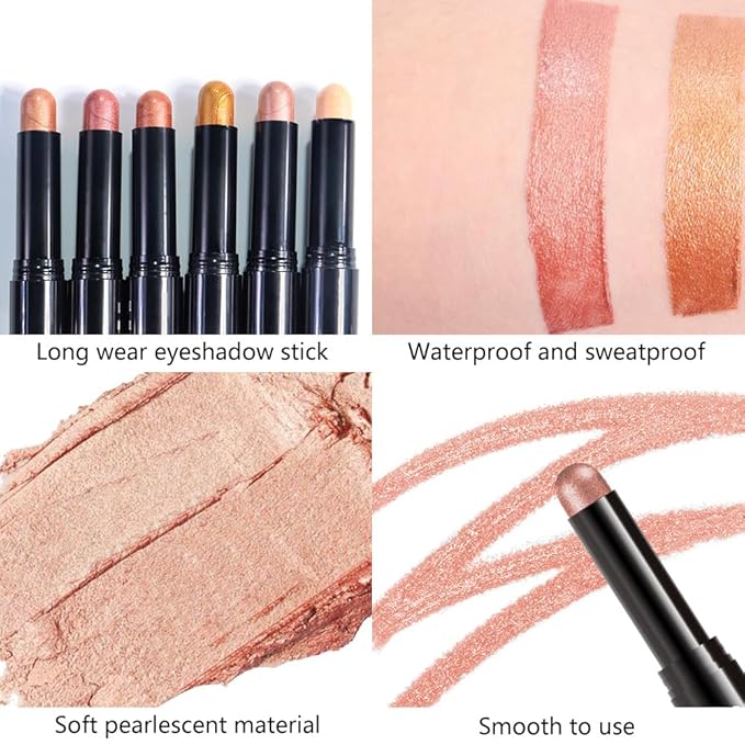Copper Shimmer Cream Eye Shadow Stick Makeup for Women, Copper Shimmer Matte Eye Shadow Brightener Stick for Eyes, Long-lasting Waterproof Eyeshadow Pencil Applicator Blendable for Eye Highlight 06