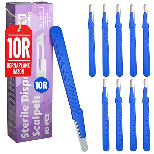 Disposable 10r Blades Dermaplaning Scalpels - Pack of 10 Dermaplane Blades Scalpel 10r, Size 10r Scalpel Blades, High Carbon Steel Dermaplane Razor 10r Disposable Scalpels, Sterile