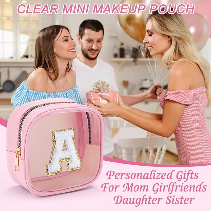 YOOLIFE Initial Make Up Bag Travel Toiletry Bag, Clear Makeup Bag Preppy Cosmetic Bags Organizer Travel Essentials Gifts for Women Teen Girlfriend Teacher Mom Birthday Gifts Mini Blue D