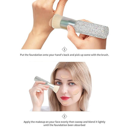DUcare Rhinestone Foundation brush Diamond Bling Makeup Tanning Brush Flat Top Kabuki Brush, Synthetic Professional Liquid Blending Mineral Powder Makeup Tools