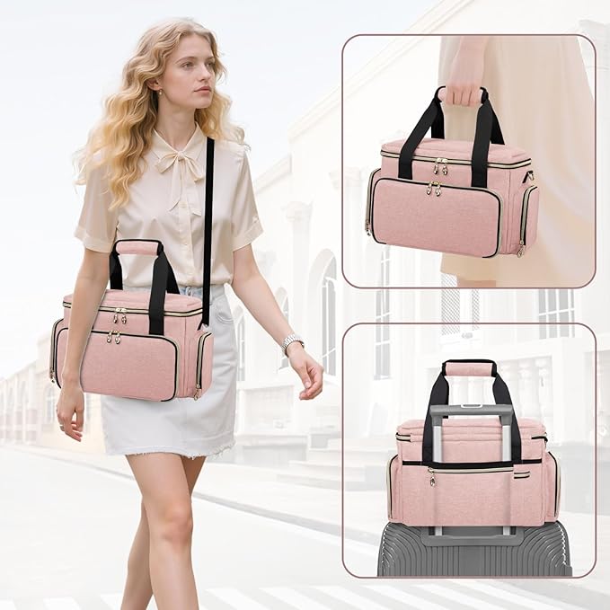 Large Makeup Bag, Portable Travel Makeup Bag Organizer for Women Girls with 2 Removable Pouches & Detachable Dividers, Cosmetic Travel Bag, Toiletry Bag for Makeup and Hair Supplies Pink