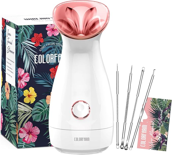 Colorfarm Facial Steamer Nano Ionic: Face Steamer Deep Cleaning Unclogs Pores (Rose)